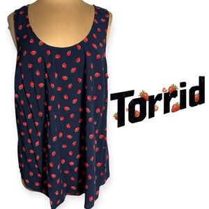 Torrid Navy Strawberry Print Challis Back Criss Cross Tank Top Size 2X